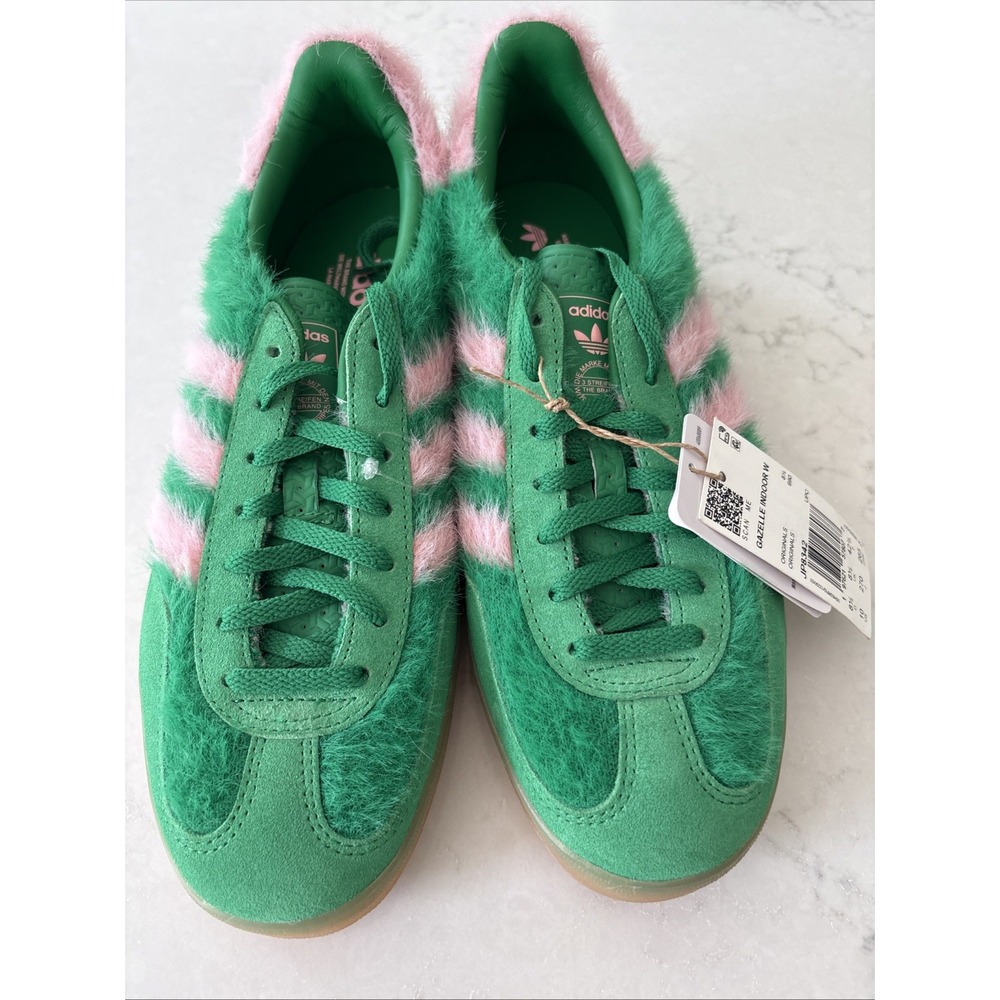 adidas Women's 10 Gazelle Indoor JP8342 Green Glow Pink Shoes New - Picture 2 of 6